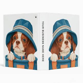 Watercolor Cute Brown White Dog Blue Hat Pet Binder
