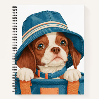 Watercolor Cute Brown White Dog Blue Hat Pet Notebook