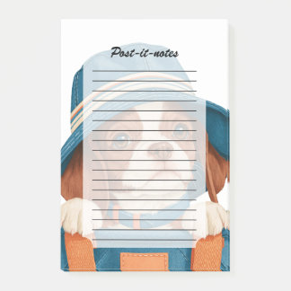 Watercolor Cute Brown White Dog Blue Hat Pet Post-it Notes
