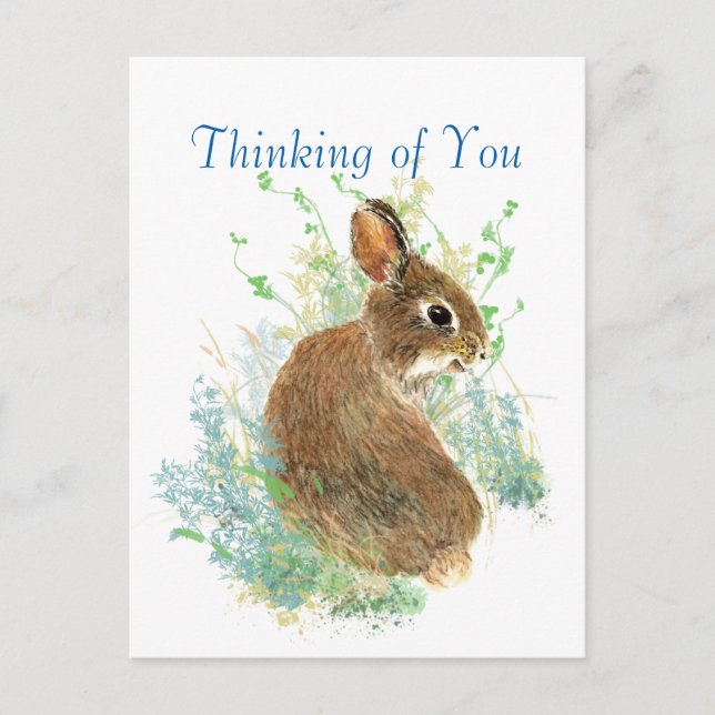 Watercolor Cute Bunny Rabbit Thinking of You Postcard (Front)