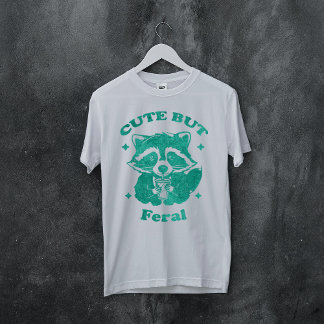 Watercolor Cute but Feral Funny Raccoon T-Shirt