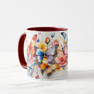 Watercolor Cute Butterfly and Flowers Mug