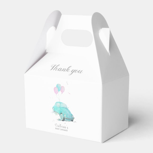 Watercolor Cute Car Baby Shower Boy Favour Box 🚗 (Front Side)