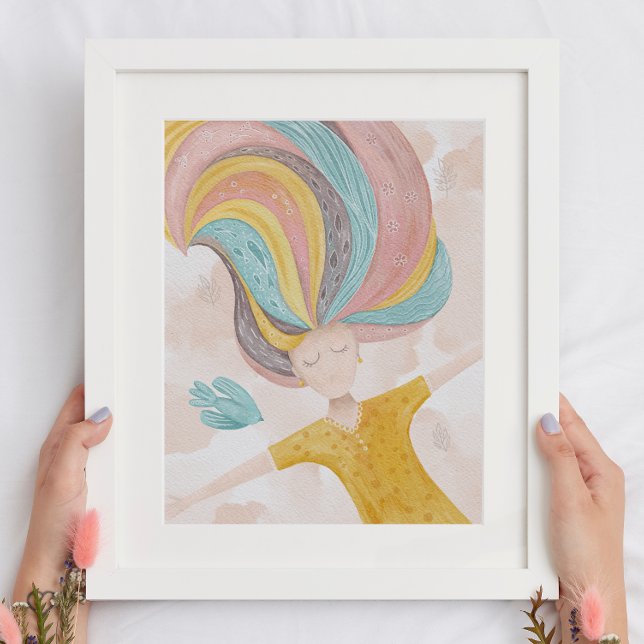 Watercolor cute cartoon girl. Pink fairy fantasy  Poster (Creator Uploaded)