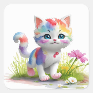 Watercolor Cute cat  Square Sticker