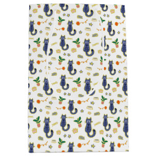 Watercolor Cute Cats Pattern Medium Gift Bag