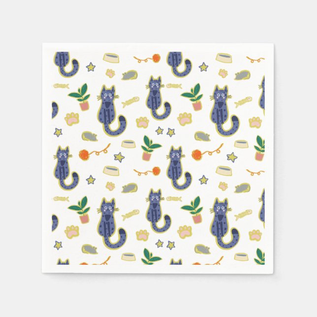 Watercolor Cute Cats Pattern Napkin (Front)