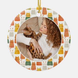 Watercolor Cute Cats Pattern Pet Photo Ceramic Ornament