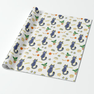 Watercolor Cute Cats Pattern Wrapping Paper