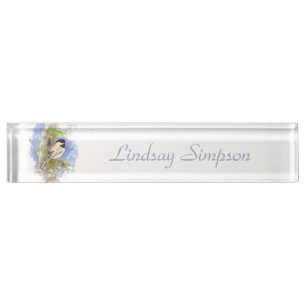 Watercolor Cute Chickadee Bird Nature Art Nameplate