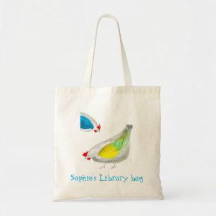 Watercolor cute chicke library name tote bag