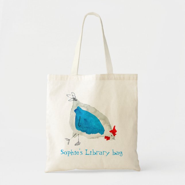 Watercolor cute chicke library name tote bag (Front)