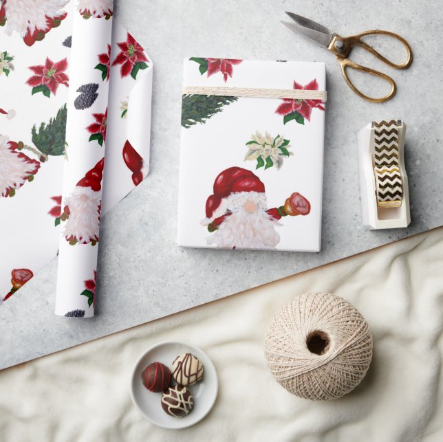 Watercolor Cute Christmas Gnomes Wrapping Paper (Crafts)