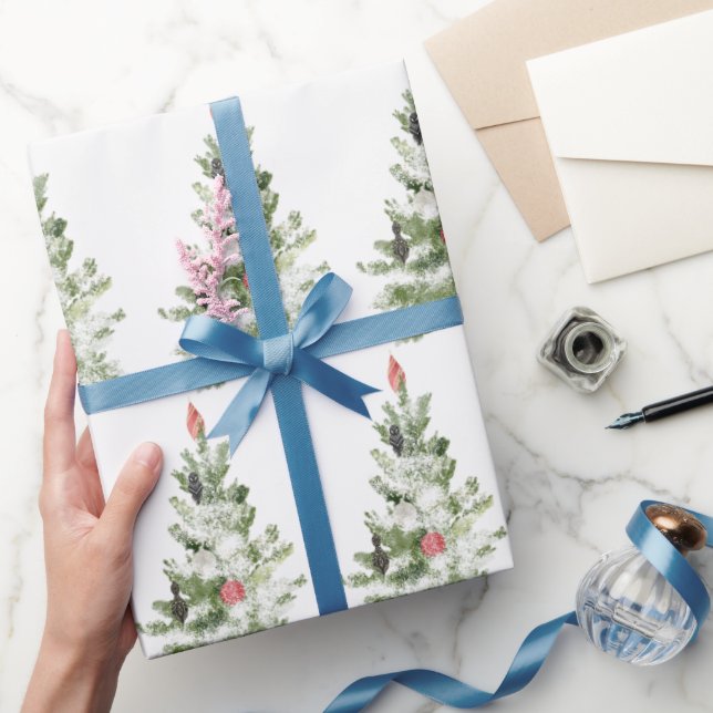 Watercolor cute  Christmas tree Wrapping Paper (Gifting)