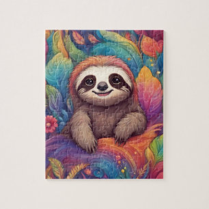 Watercolor Cute Colorful Sloth Jigsaw Puzzle