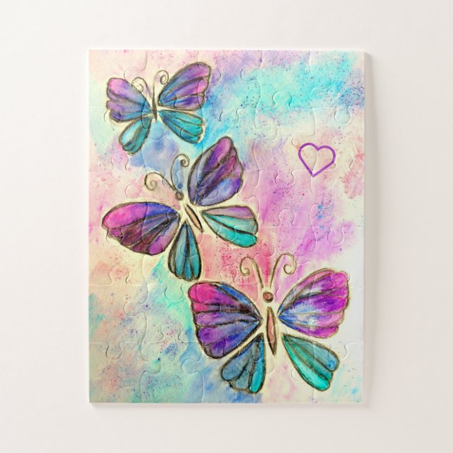 Watercolor - Cute Colourful Butterflies Jigsaw Puzzle (Vertical)