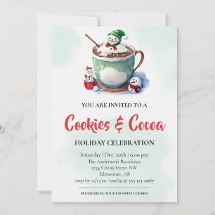 Watercolor Cute Cookies & Cocoa Holiday Party Invitation