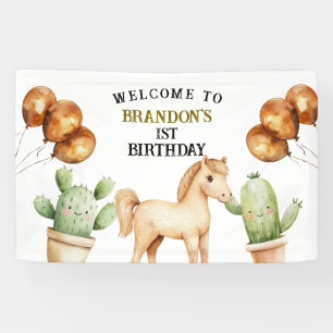 Watercolor Cute Cowboy 1st Rodeo Birthday Banner
