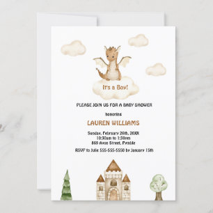 Watercolor Cute Dinosaur Boy Baby Shower  Invitation