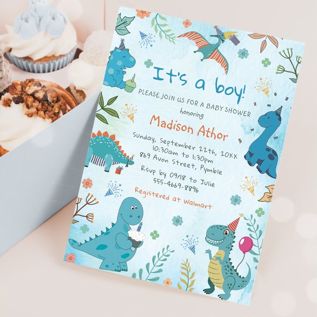 Watercolor Cute Dinosaur Boy Baby Shower Invitation (Creator Uploaded)