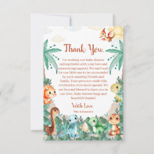 Watercolor Cute Dinosaur Boy Baby Shower Thank You Card
