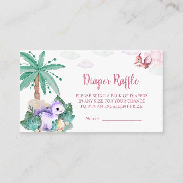 Watercolor Cute Dinosaur Girl Baby Shower Enclosure Card (Front)