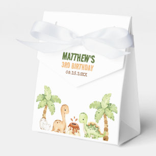 Watercolor Cute Dinosaur Greenery 3rd Birthday Favor Box