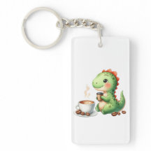 watercolor Cute Dinosaur T Rex drinking Acrylic 