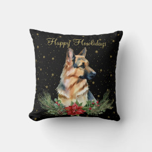 Watercolor Cute Dog Happy Howlidays Throw Pillow