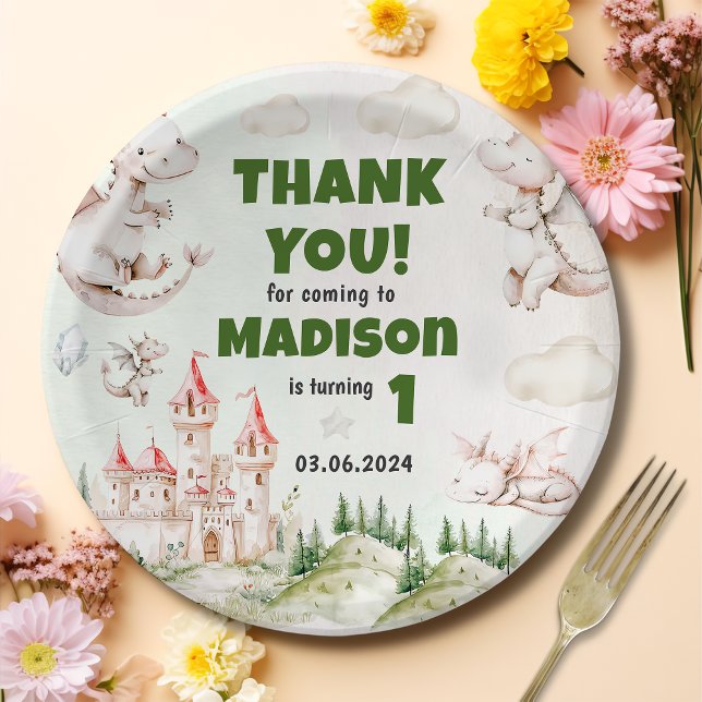Watercolor Cute Dragon Birthday Paper Plates (Creator Uploaded)