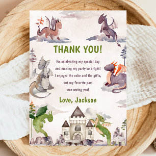 Watercolor Cute Dragon Carte de remerciements d'an