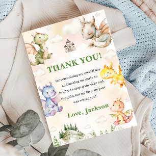 Watercolor Cute Dragon Carte de remerciements d'an