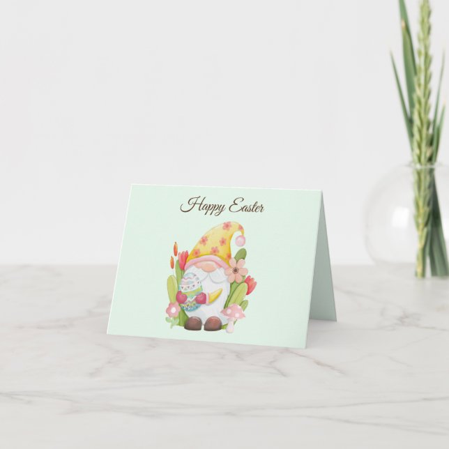 Watercolor Cute Easter Gnome  Card (Front)