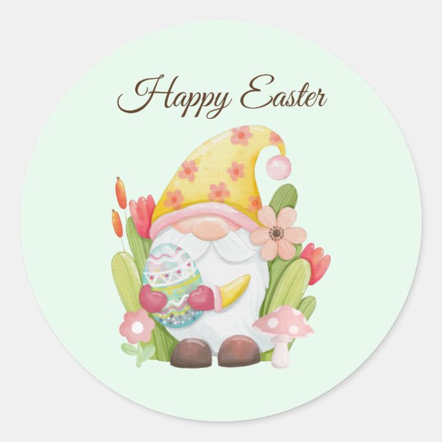 Watercolor Cute Easter Gnome  Classic Round Sticker (Front)
