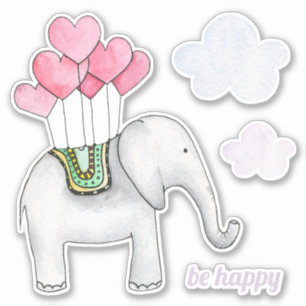 Watercolor cute elephant and hearts. Kids animal