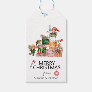 Watercolor Cute Elf with Gifts Colourful Gift Tags