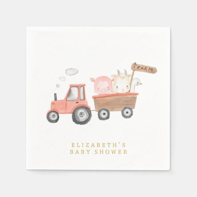 Watercolor Cute Farm Animals Barnyard  Napkin (Front)