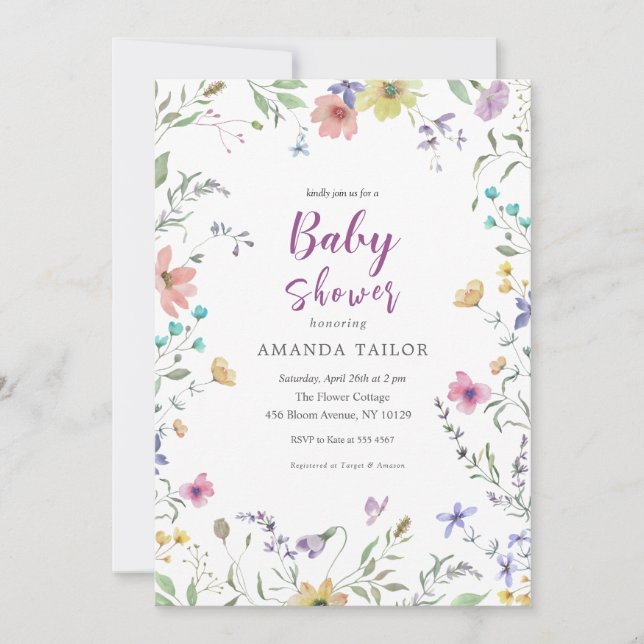 Watercolor Cute Floral Baby Shower Invitation (Front)