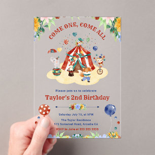 Watercolor Cute Floral Circus Carnival Birthday Acrylic Invitations