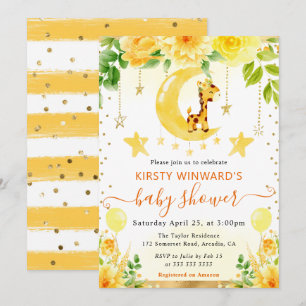 Watercolor Cute Floral Giraffe Baby Shower Invitation