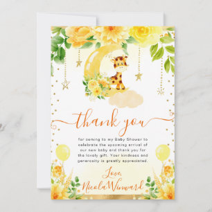 Watercolor Cute Floral Giraffe Baby Shower Thank You Card