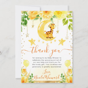 Watercolor Cute Floral Giraffe Baby Shower Thank You Card