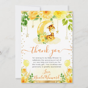 Watercolor Cute Floral Giraffe Baby Shower Thank You Card