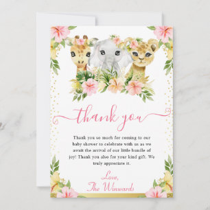 Watercolor Cute Floral Jungle Animals Baby Shower Thank You Card