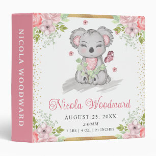 Watercolor Cute Floral Koala Baby Birth Stats Binder