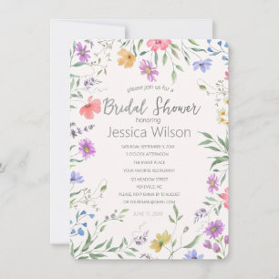 Watercolor Cute Floral Meadow Bridal Shower Invitation