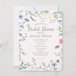 Watercolor Cute Floral Meadow Bridal Shower Invitation