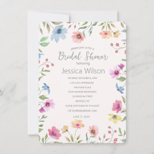 Watercolor Cute Floral Meadow Bridal Shower Invitation