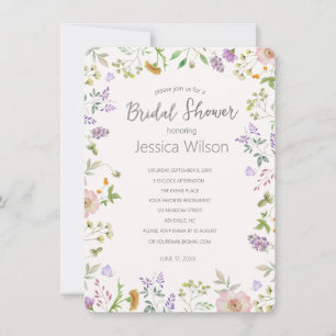 Watercolor Cute Floral Meadow  Bridal Shower Invitation
