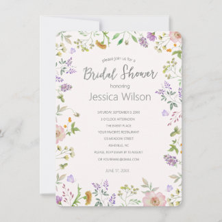 Watercolor Cute Floral Meadow Bridal Shower Invitation